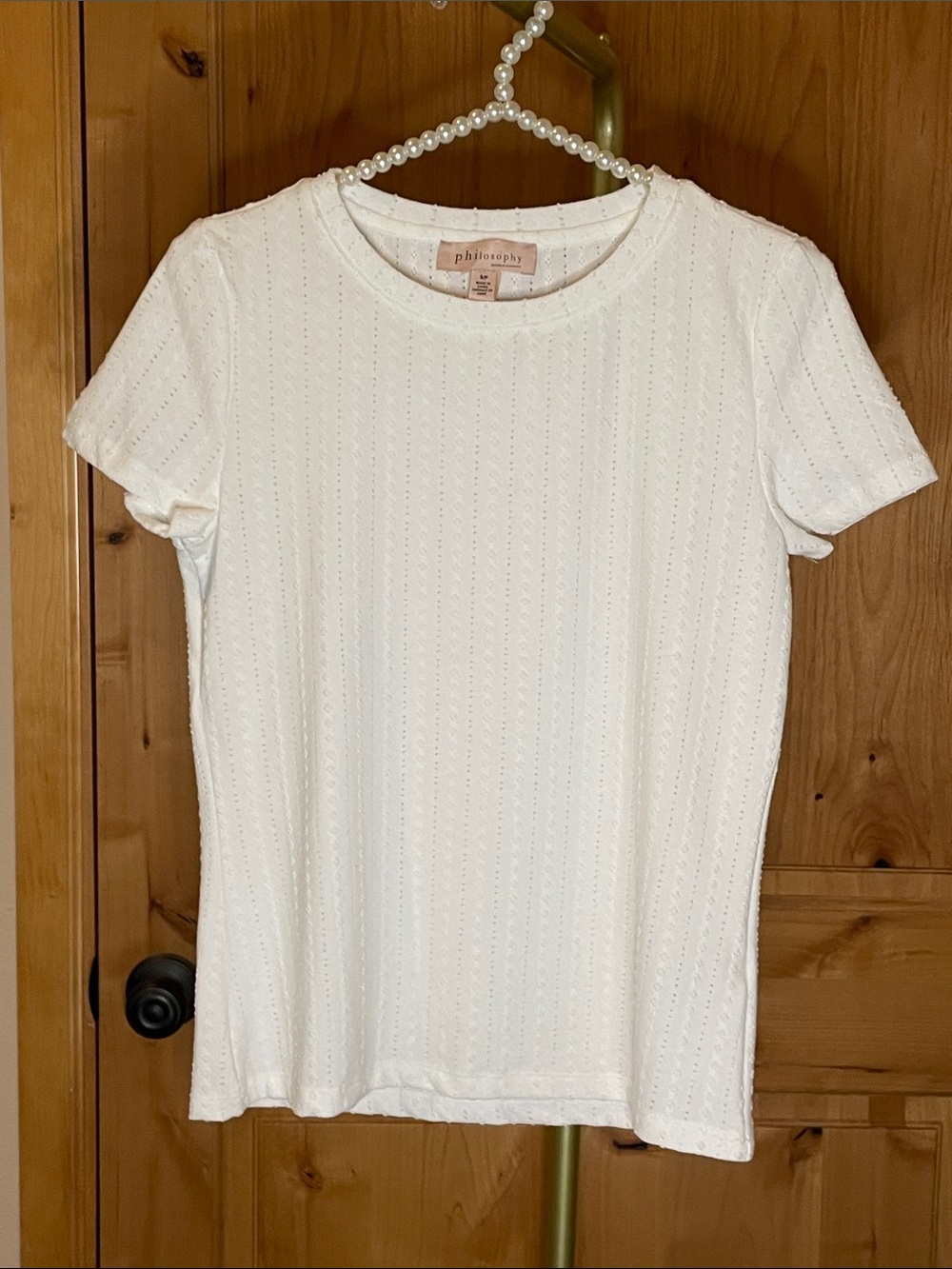 Philosophy White Pointelle Short Sleeve Tee Size S
